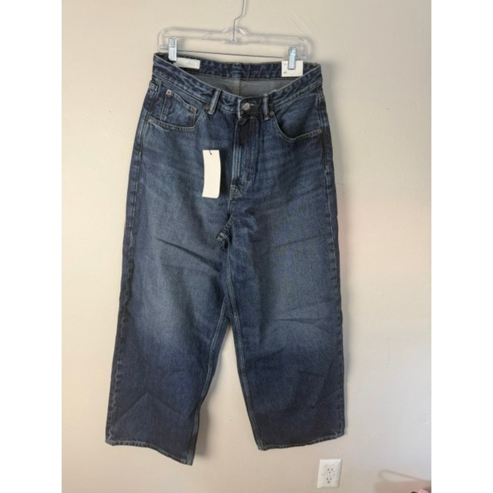 Zara Baggy Fit Jeans Womens 31 Dark Wash Mid Waist Extra Baggy Leg 4806/330/407